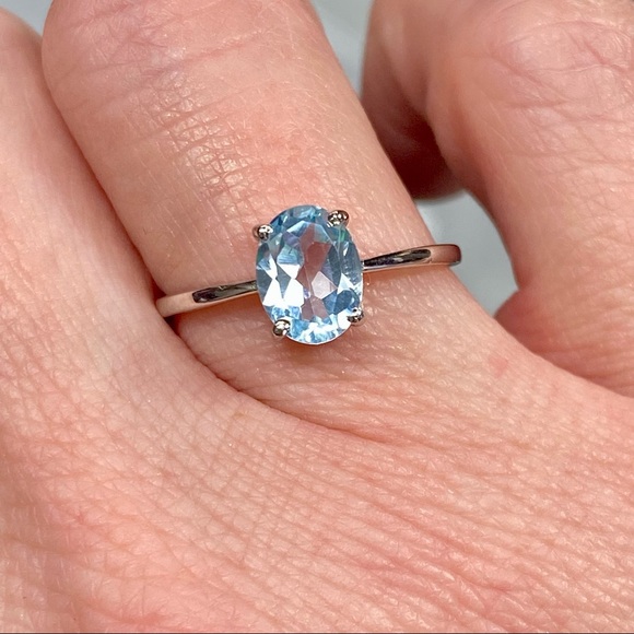 Genuine 1 Carat Aquamarine Oval Solitaire Ring ~ Dainty March Birthstone Ring - Picture 7 of 15